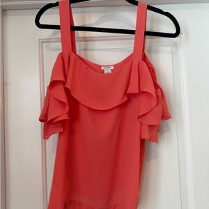 J. Crew Vibrant Coral Ruffle Blouse